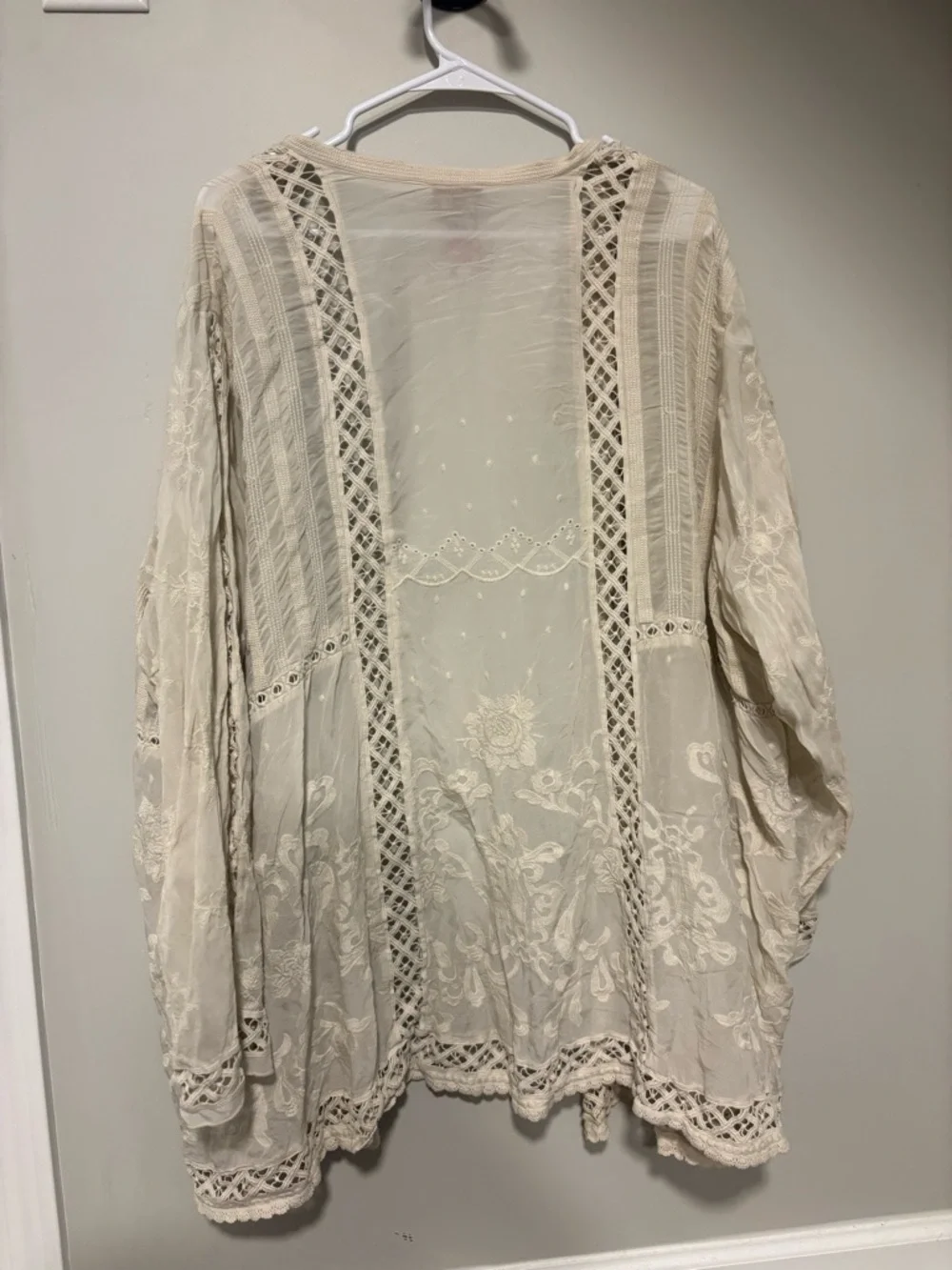 Johnny Was Cream Embroidered Sheer Open Blouse - Picture 4 of 6